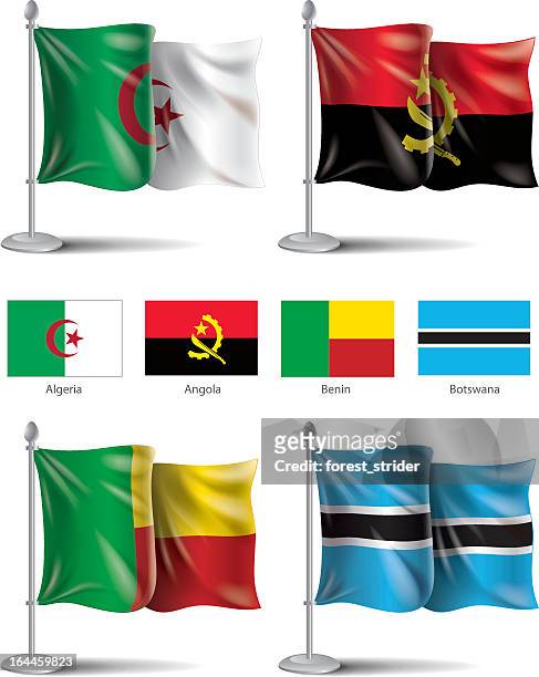 stockillustraties, clipart, cartoons en iconen met algeria, angola, benin, botswana flag icons. - algerian flag