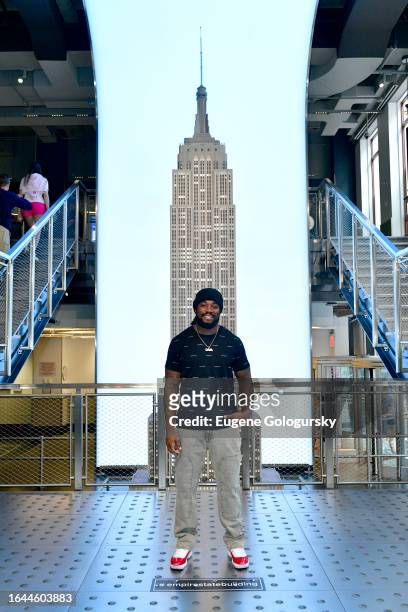 Dalvin Cook visits the Empire State Building on August 28, 2023 in New York City.