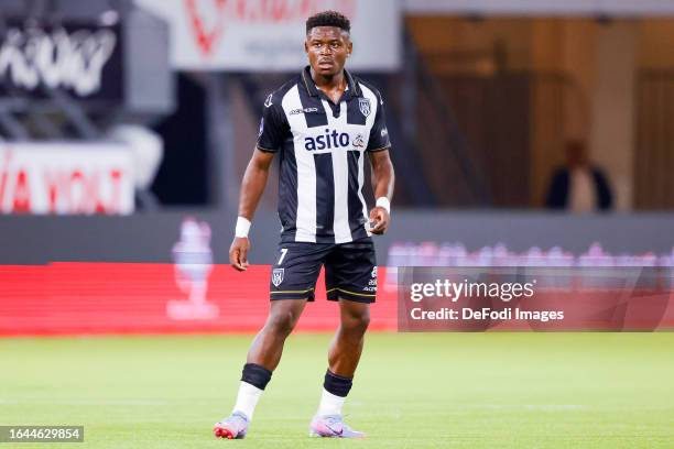 Bryan Limbombe of Heracles Almelo looks on during the Dutch Eredivisie match between Heracles Almelo and Excelsior Rotterdam at Erve Asito on...