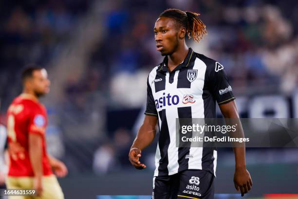 Mohamed Sankoh of Heracles Almelo looks on during the Dutch Eredivisie match between Heracles Almelo and Excelsior Rotterdam at Erve Asito on...