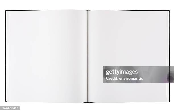 large format blank coffee table book with clipping path. - blank pages in open book overhead view stock pictures, royalty-free photos & images
