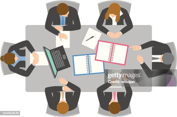 stockillustraties, clipart, cartoons en iconen met overhead view of business meeting - zakenbijeenkomst