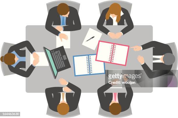 overhead view of business meeting - business meeting stock illustrations