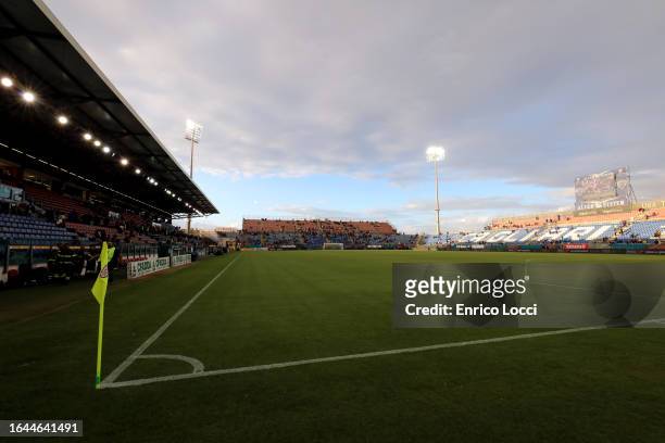 The football field during the Serie A TIM match between Cagliari Calcio and FC Internazionale at Sardegna Arena on August 28, 2023 in Cagliari, Italy.