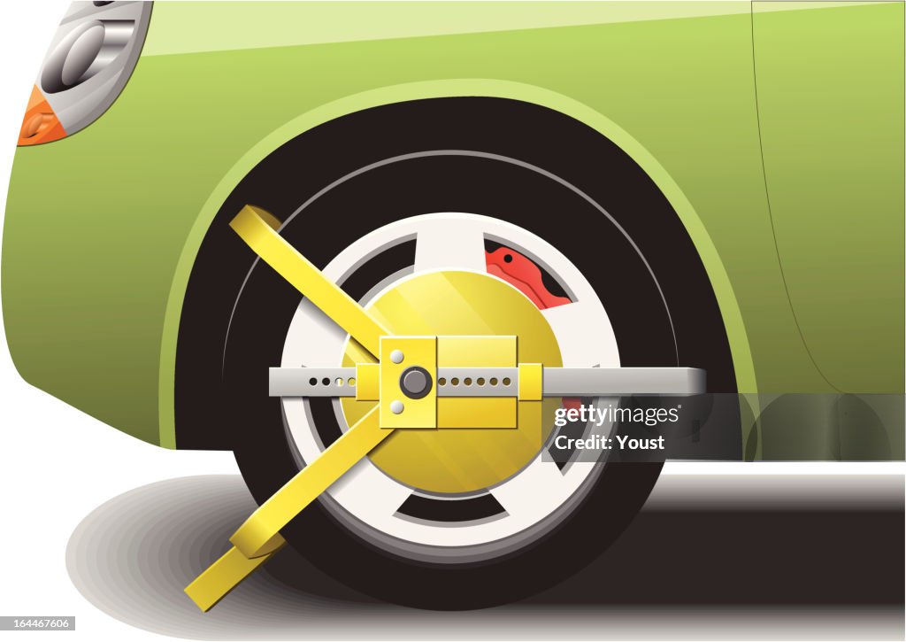 Car Wheel Clamped Close up