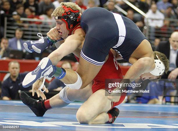 Des Moines, IAKyle Dake of the Cornell Big Red wrestles David Taylor of the Penn State Nittany Lions in the 165-pound championship match at the 2013...