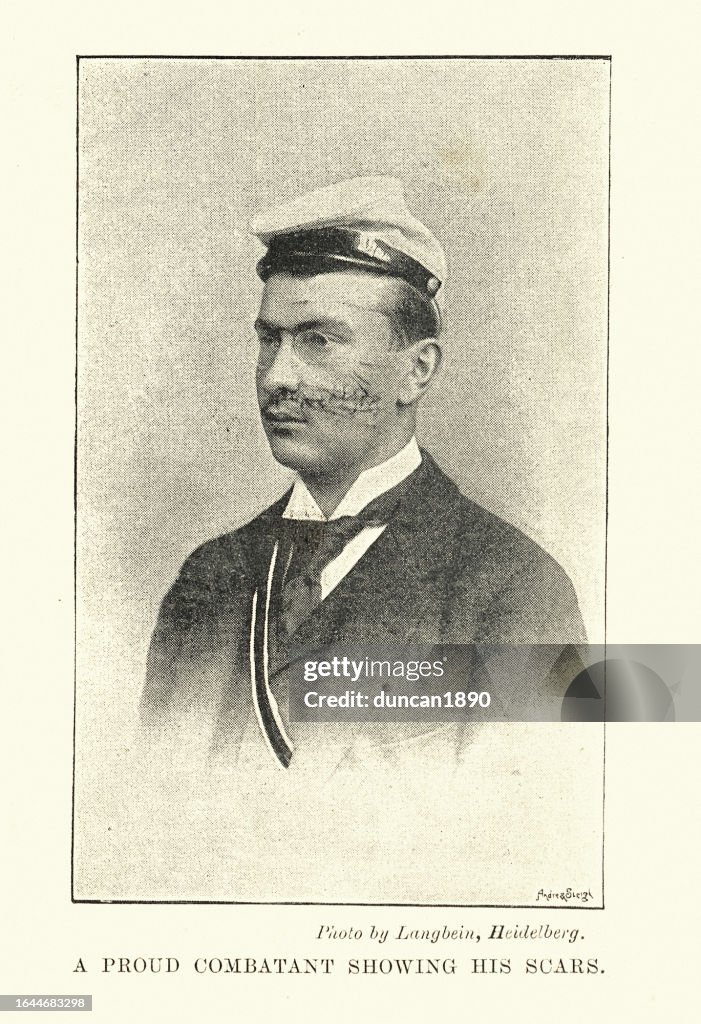 Student of Heidelberg University, Germany with a Dueling scar (Schmisse) on his face, 1890s