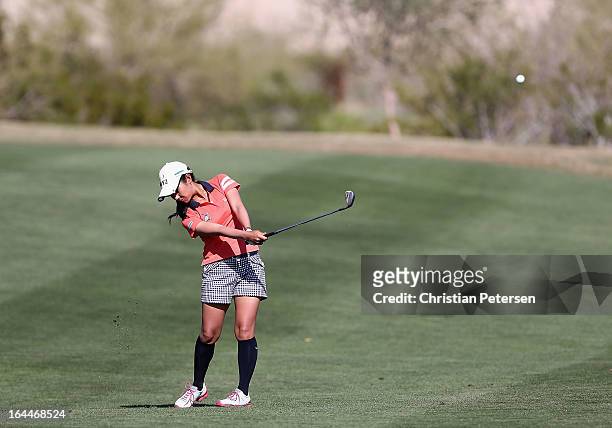 Ai Miyazato of Japan plays a shot during the third round of the RR Donnelley LPGA Founders Cup at Wildfire Golf Club on March 16, 2013 in Phoenix,...