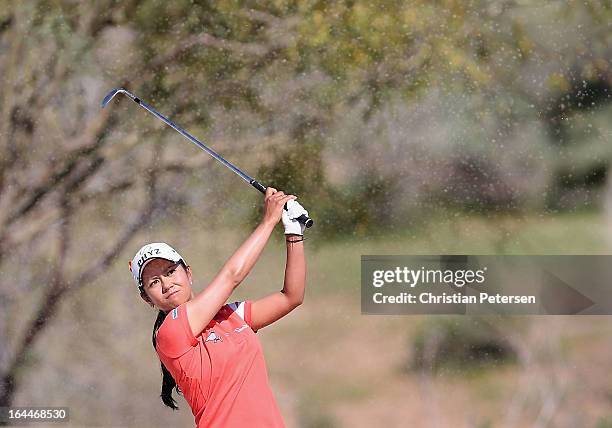 Ai Miyazato of Japan plays a shot during the third round of the RR Donnelley LPGA Founders Cup at Wildfire Golf Club on March 16, 2013 in Phoenix,...