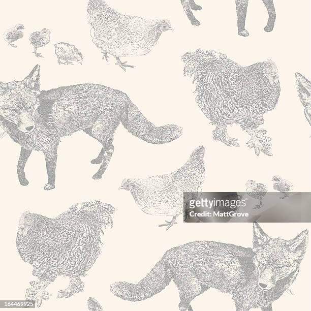 ilustrações de stock, clip art, desenhos animados e ícones de fox & sua alimentos repetir - rooster print
