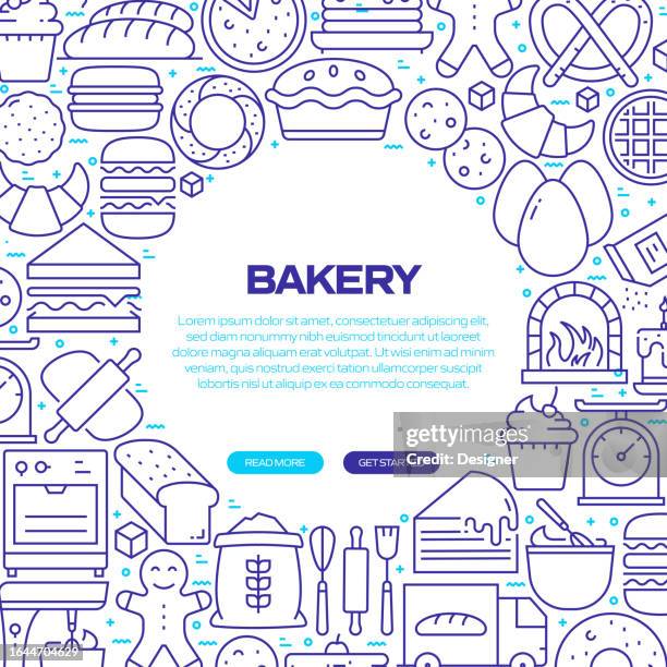 bakery web banner with linear icons, trendy linear style vector - creme eggs stock illustrations
