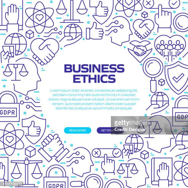 business ethics web banner with linear icons, trendy linear style vector - mergers growth stock illustrations