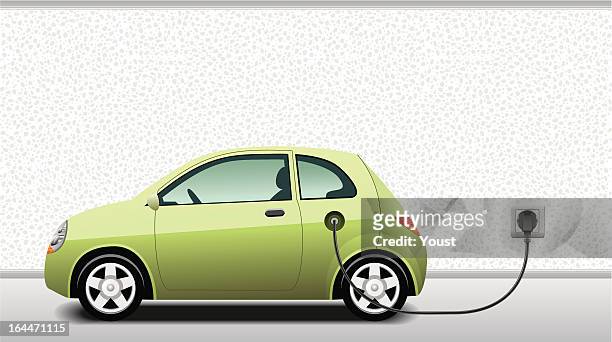 charging hybrid car - plug socket stock illustrations