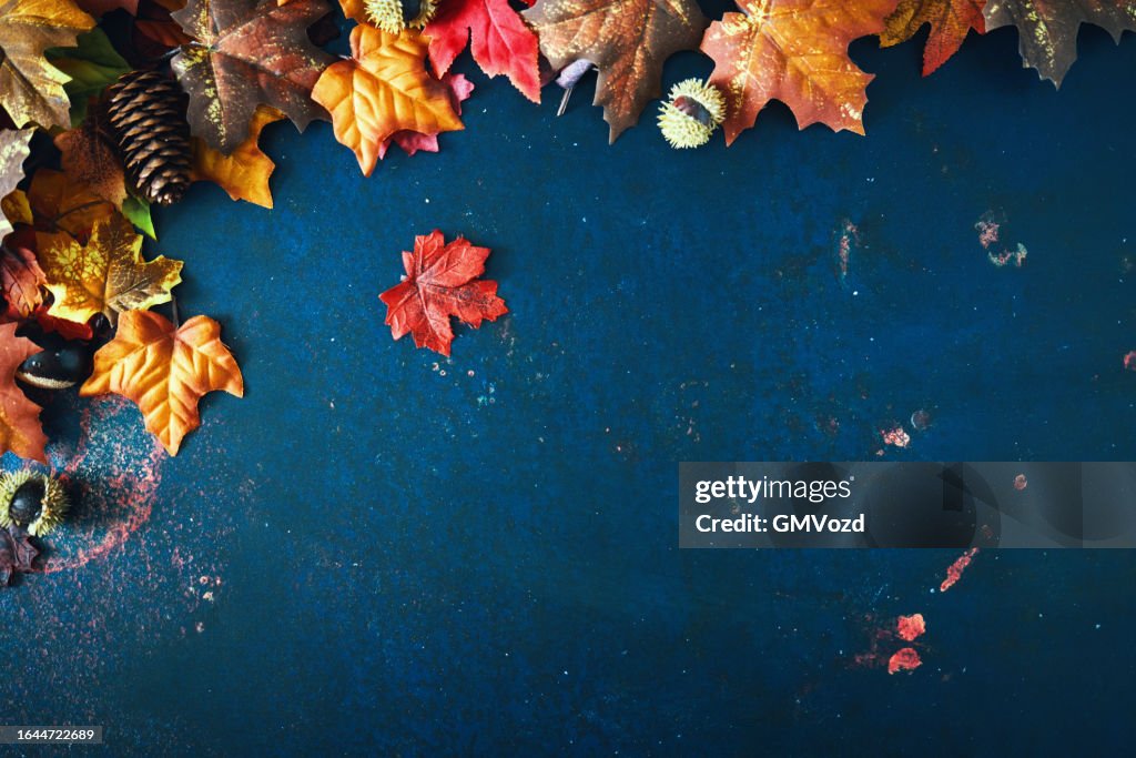 Autumn Decoration with Leafs on Rustic Background