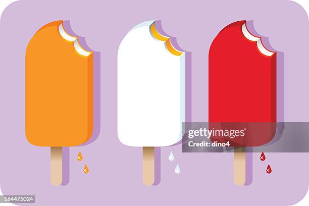 three different colored bitten into ice cream pops - bite mark stock illustrations