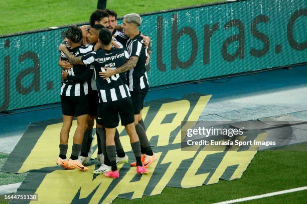 Diego Costa of Botafogo celebrating his goal with his teammates during Campeonato Brasileiro Serie A match between Botafogo and Bahia at Estadio...