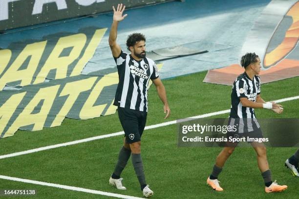 Diego Costa of Botafogo celebrates his goal during Campeonato Brasileiro Serie A match between Botafogo and Bahia at Estadio OlÌmpico Nilton Santos...