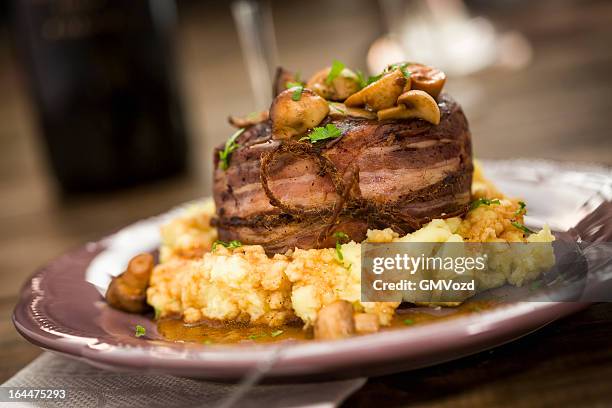 filet mignon with mashed potatoes - beefsteak 2013 stock pictures, royalty-free photos & images