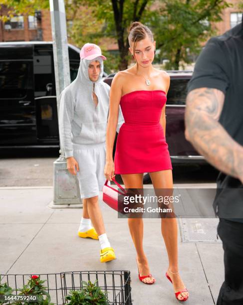 Justin Bieber and Hailey Bieber are seen on August 28, 2023 in New York City.