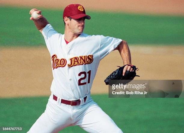 University of Southern California Pitcher Mark Prior was the second player drafted in the 2001 MLB baseball draft, during game action at USC Field,...