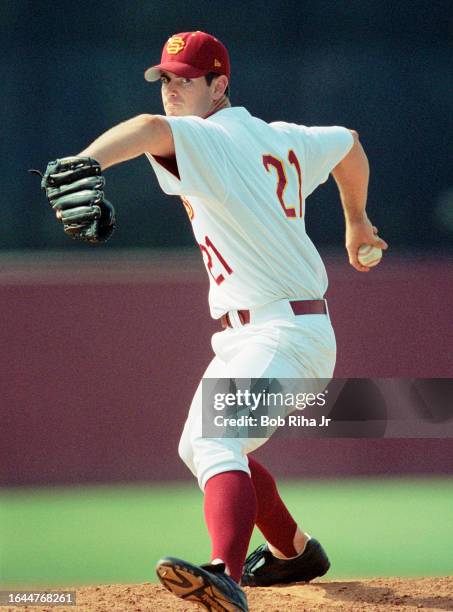 University of Southern California Pitcher Mark Prior was the second player drafted in the 2001 MLB baseball draft, during game action at USC Field,...