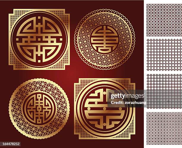 asian art elements pattern and "longevity" - round window stock illustrations