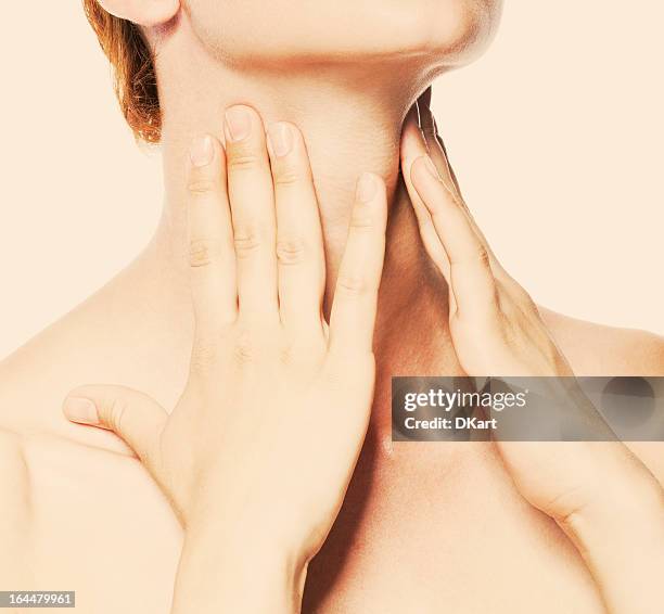 acute pain in a throat at the young women. - acute illness stock pictures, royalty-free photos & images