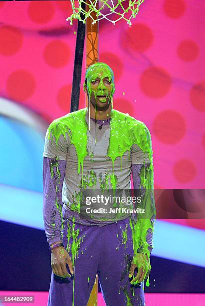 Player Dwight Howard onstage at Nickelodeon's 26th Annual Kids' Choice Awards at USC Galen Center on March 23, 2013 in Los Angeles, California.