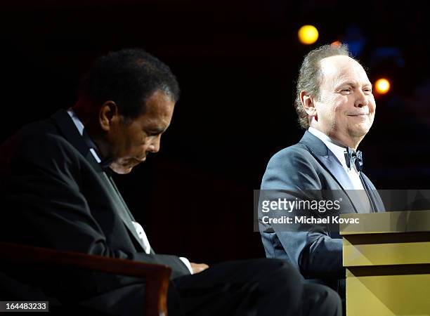 Boxer Muhammad Ali and Actor Billy Crystal with Moet & Chandon at Celebrity Fight Night XIX at JW Marriott Desert Ridge Resort & Spa on March 23,...