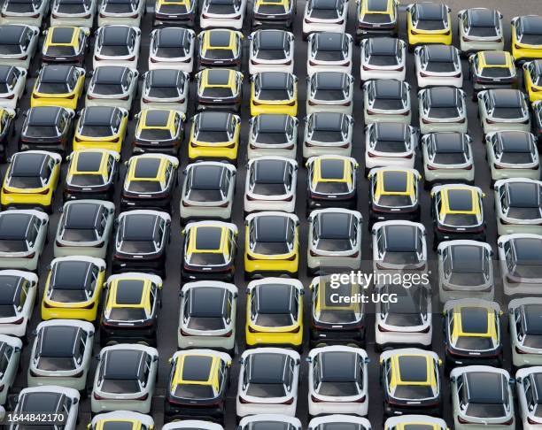 Parked imported cars on the quayside at Zeebrugge docks, Belgium.