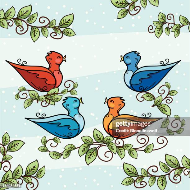 ilustraciones, imágenes clip art, dibujos animados e iconos de stock de the twelve days of christmas. cuatro llamar pájaros - cuatro animales