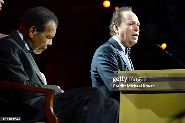 Boxer Muhammad Ali and Actor Billy Crystal with Moet & Chandon at Celebrity Fight Night XIX at JW Marriott Desert Ridge Resort & Spa on March 23,...