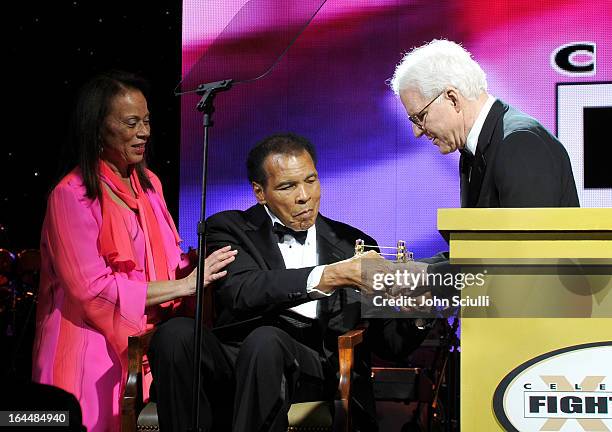 Lonnie Ali, Muhammad Ali, and Actor Steve Martin attend Muhammad Ali's Celebrity Fight Night XIX at JW Marriott Desert Ridge Resort & Spa on March...