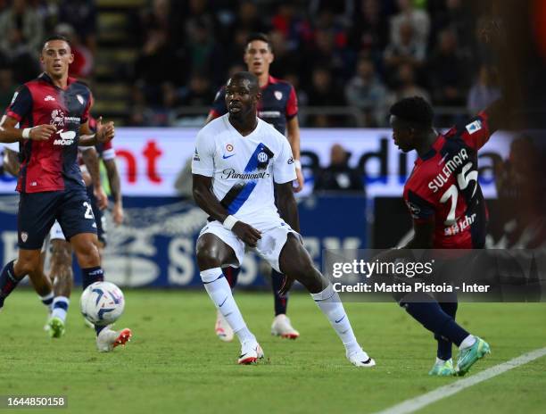 Marcus Thuram of FC Internazionale in action during the Serie A TIM match between Cagliari Calcio and FC Internazionale at Sardegna Arena on August...