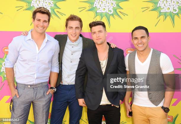 Singers Jason Maslow, Kendall Schmidt, Logan Henderson and Carlos Pena Jr. Of Big Time Rush arrive at Nickelodeon's 26th Annual Kids' Choice Awards...