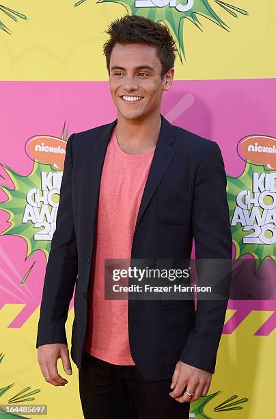 Actor Tom Daley arrives at Nickelodeon's 26th Annual Kids' Choice Awards at USC Galen Center on March 23, 2013 in Los Angeles, California.