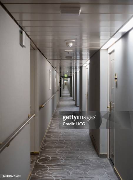 Endless corridor, cruise ship at sea.