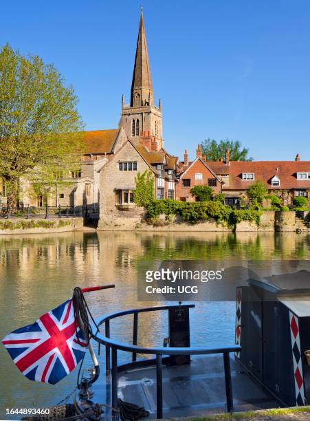 St Helens Wharf and Church by the Thames at Abingdon, early on a fine summer morning.
