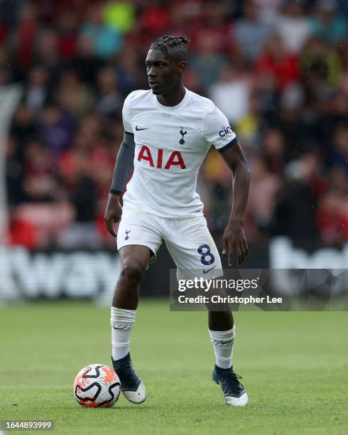 Yves Bissouma of Tottenham in action during the Premier League match between AFC Bournemouth and Tottenham Hotspur at Vitality Stadium on August 26,...