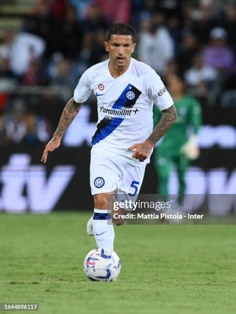 Stefano Sensi of FC Internazionale in action during the Serie A TIM match between Cagliari Calcio and FC Internazionale at Sardegna Arena on August...