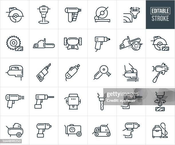 power tools dünne linie icons - editierbarer strich - kreissäge stock-grafiken, -clipart, -cartoons und -symbole