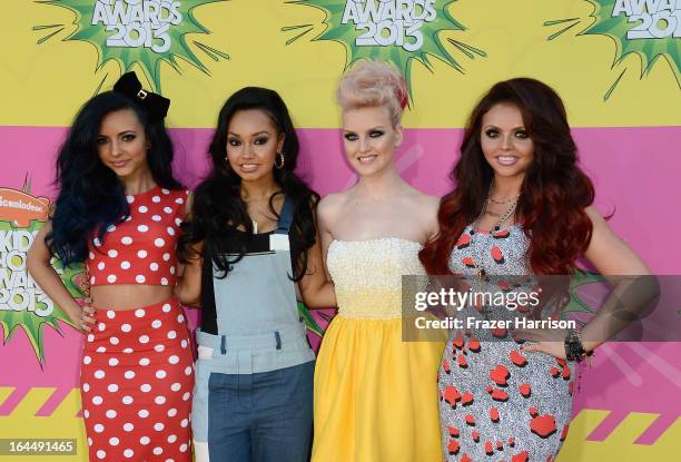 Singers Leigh-Anne Pinnock, Jade Thirlwall, Perrie Edwards and Jesy Nelson of Little Mix arrive at Nickelodeon's 26th Annual Kids' Choice Awards at...