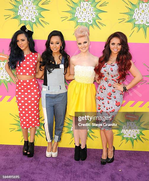 Singers Leigh-Anne Pinnock, Jade Thirlwall, Perrie Edwards and Jesy Nelson of Little Mix arrive at Nickelodeon's 26th Annual Kids' Choice Awards at...