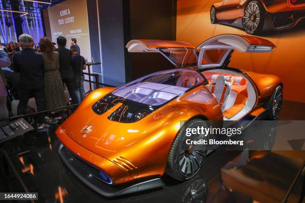 The Mercedes Vision One Eleven concept car on the Mercedes Benz Group AG stand during the media day for the Munich Motor Show in Munich, Germany, on...