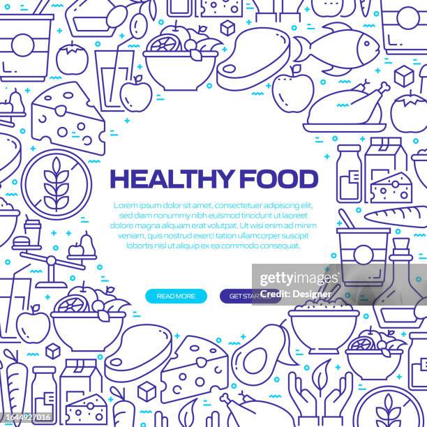 healthy food web banner with linear icons, trendy linear style vector - cooking ingredients background stock illustrations