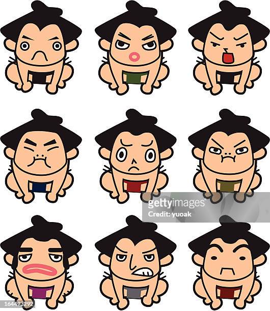 cartoon sumo wrestlers - fat asian man stock illustrations