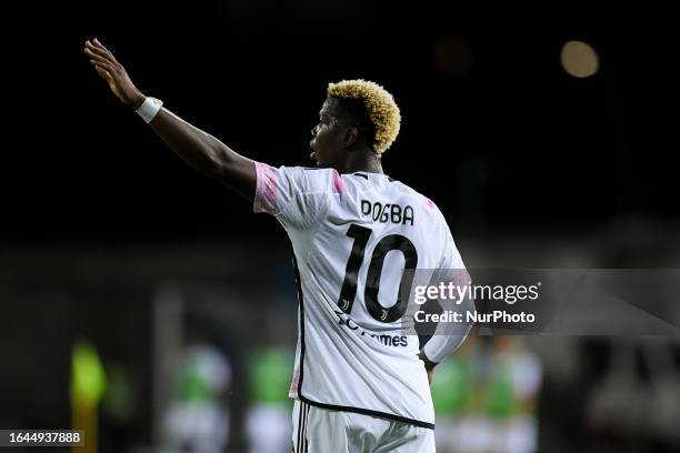 Paul Pogba of Juventus FC gestures during the Serie A Tim match between Empoli FC and Juventus FC at Stadio Carlo Castellani on September 3, 2023 in...