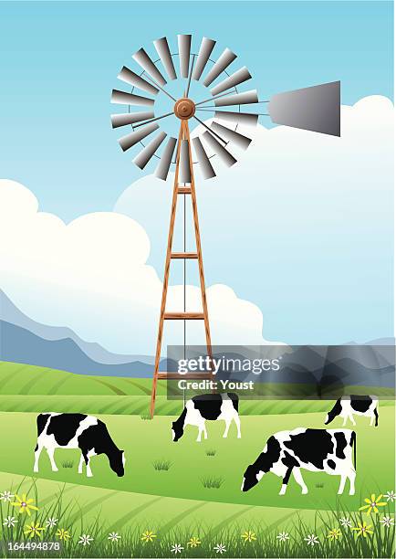 idyllic farm scene - milk pumping stock illustrations