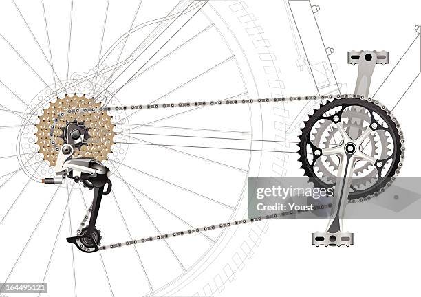 mountainbike-kette drive - link chain part stock-grafiken, -clipart, -cartoons und -symbole