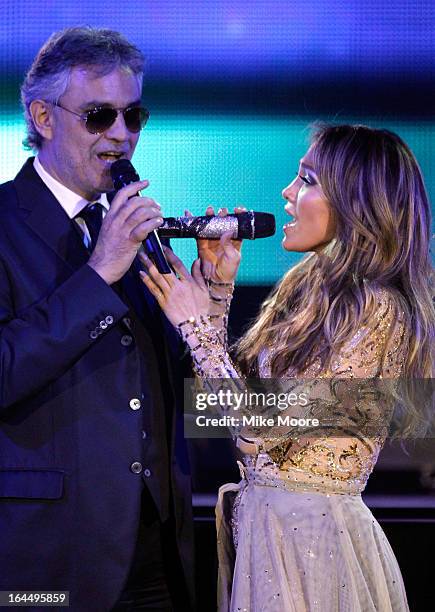 Singer Andrea Bocelli and singer Jennifer Lopez attend Muhammad Ali's Celebrity Fight Night XIX at JW Marriott Desert Ridge Resort & Spa on March 23,...